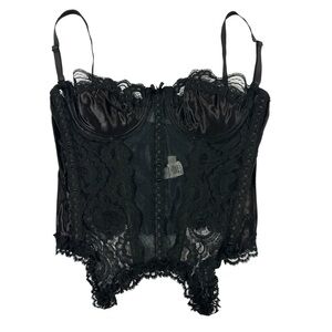 Fredericks Of Hollywood Vintage Black Lace And Satin Bustier